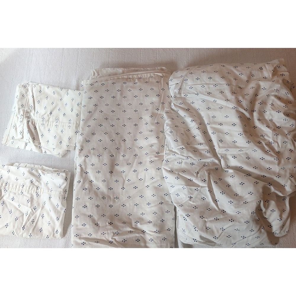 Threshold Queen Sheet Set 4pc 100% Cotton White Blue Global Dot Geometric